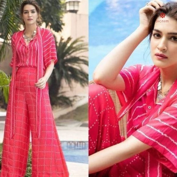 Hot Pink Geometric Print Casual Co-Ord Set - Picture 5 of 6